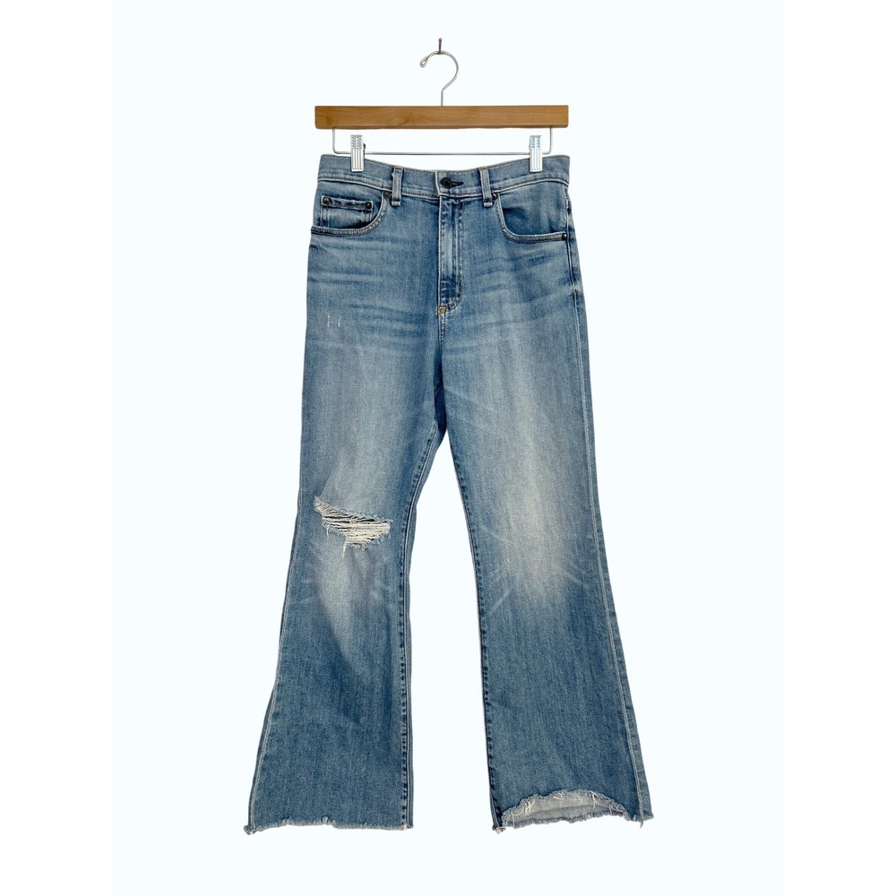 ASKK NY Geek Rebel High Rise Flare Jeans Light Wash‎ Distressed Raw Hem Size 27